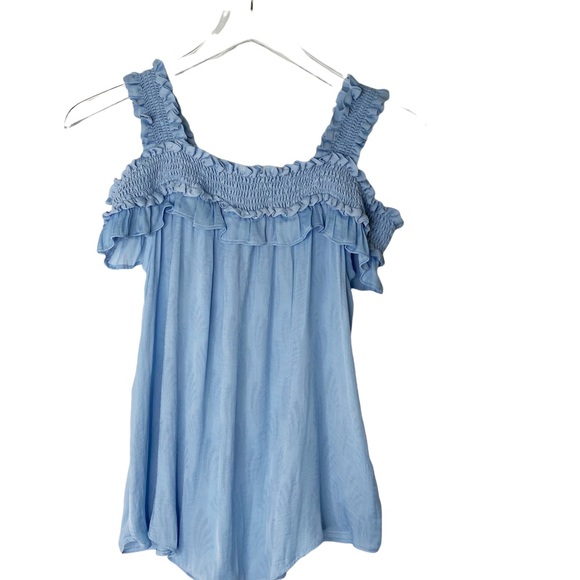 Anthropologie Off Shoulder blue flowly top size XS - Picture 6 of 9